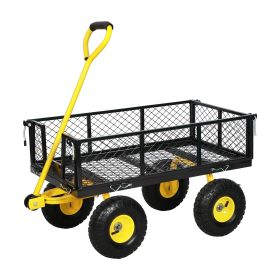 Heavy duty 1100 pound capacity mesh steel garden cart folding multifunctional vehicle with detachable sides and tires (black)