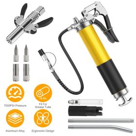 Grease Gun Kit Fit for 14 Oz Grease Tube 7000 PSI High Pressure Pistol Grip Grease Gun with Lock Coupler 11.8' Spring Flex Hose Jaw Couplers Shar