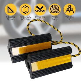 Heavy Duty Rubber Wheel Chocks Tire Chocks Wheel Immobilizers with Nylon Rope Yellow Reflective Stripes for RVs Trucks Trailers Small Airplanes